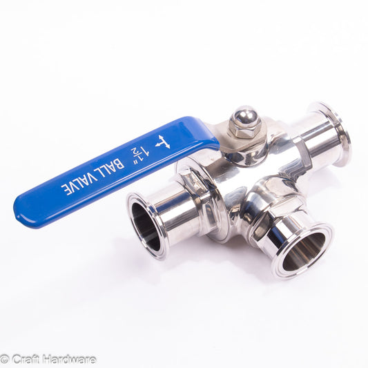 Kugelhahn 3-Wege T-Bohrung Tri-Clamp 1,5"