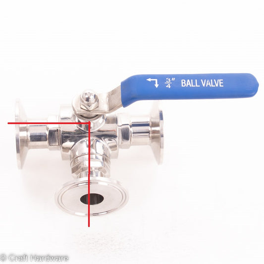 Kugelhahn 3-Wege L-Bohrung Tri-Clamp 1,5" x 3/4"