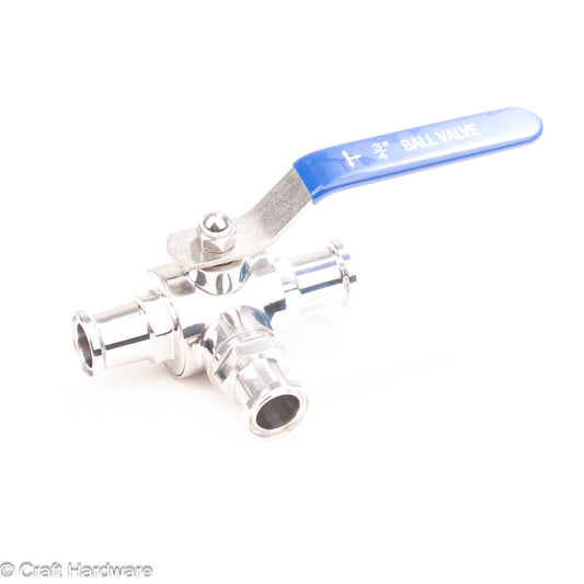 Kugelhahn 3-Wege T-Bohrung Tri-Clamp 3/4"